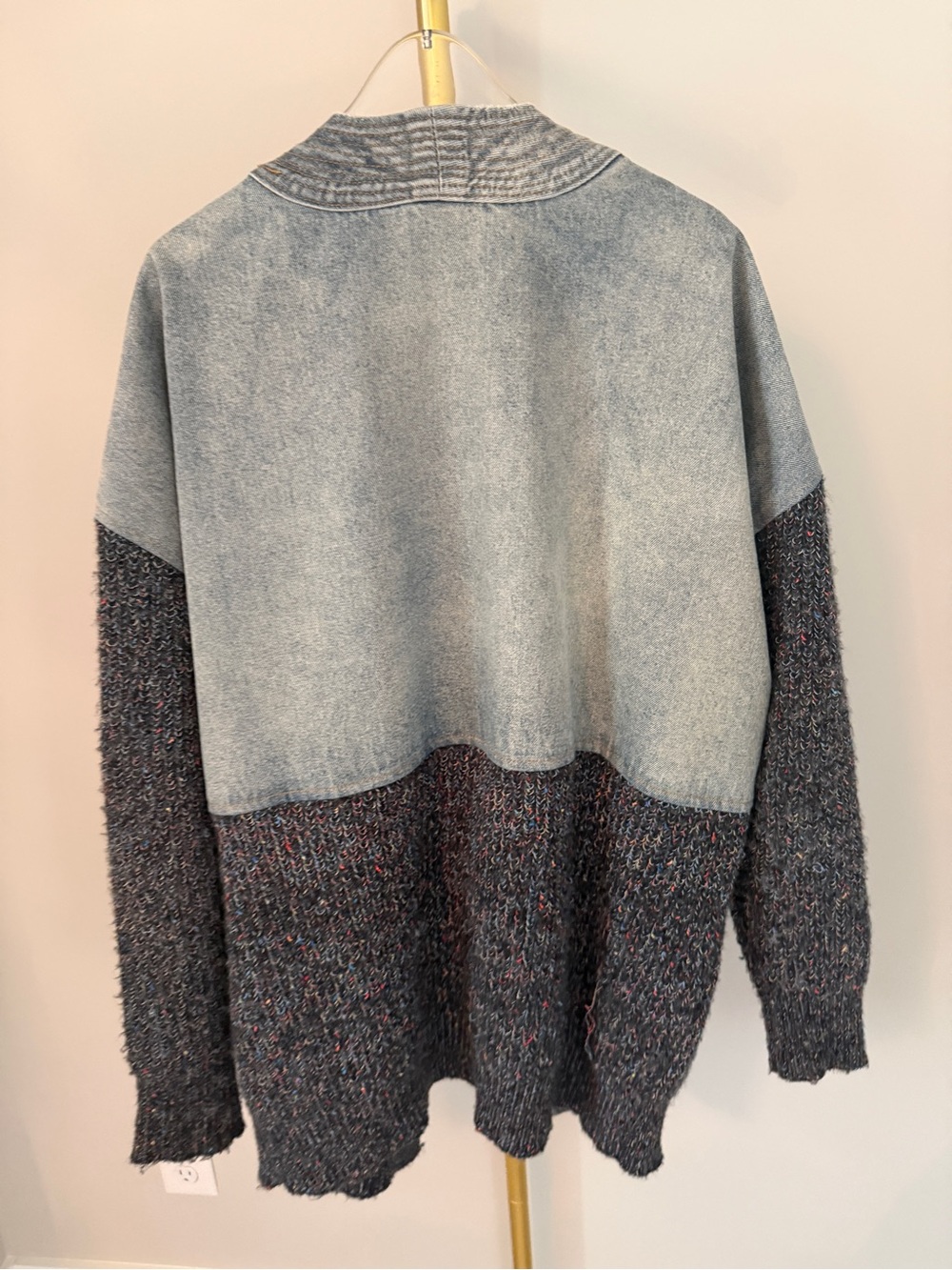SAACHI Denim-Trim Mixed Knit Cardigan - Picture 6 of 8